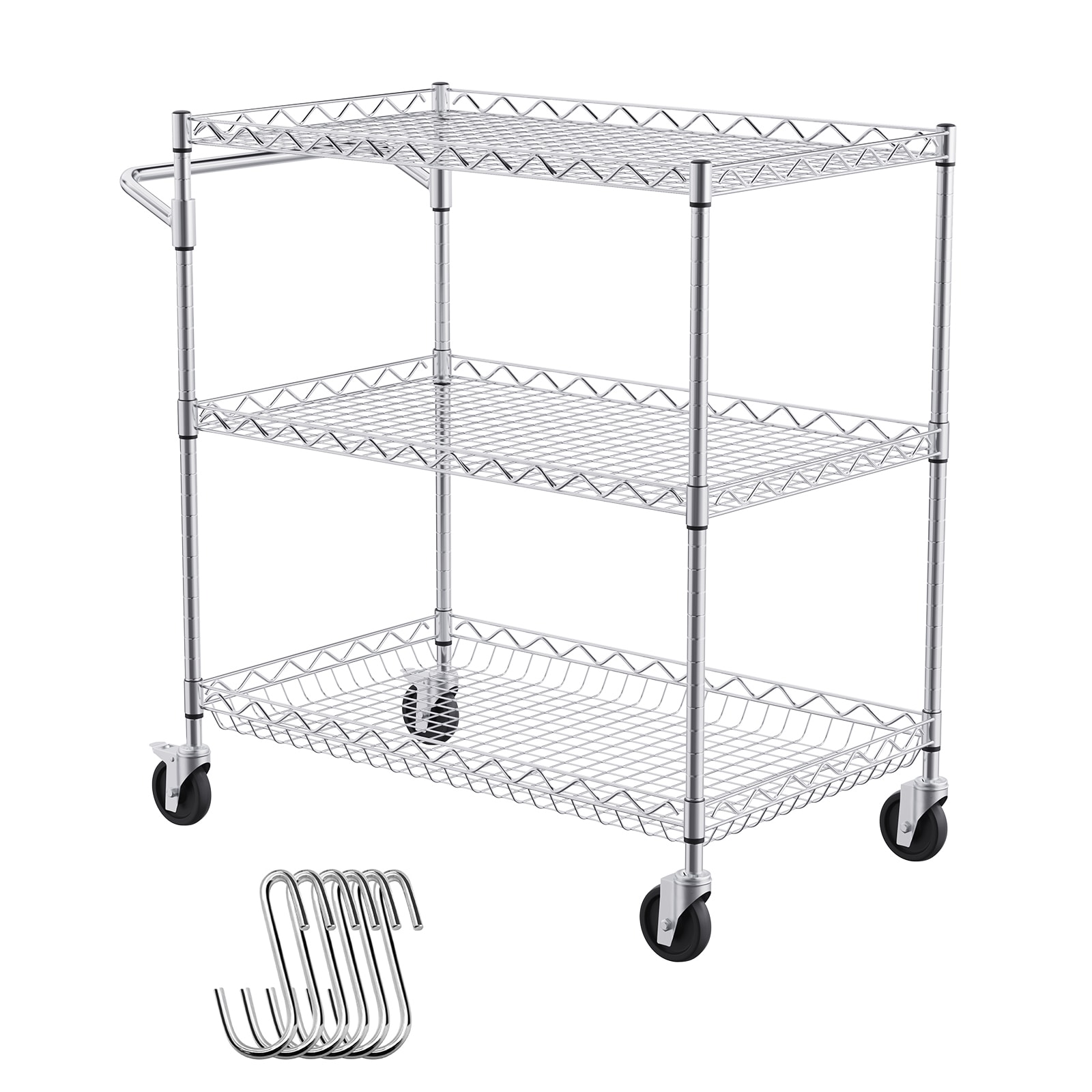 3-tier Rolling Utility Cart With 6 Hooks For Garden And Home_voghion.com